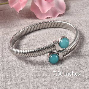 Amazonite bypass cuff bracelet in stainless steel (7.50")